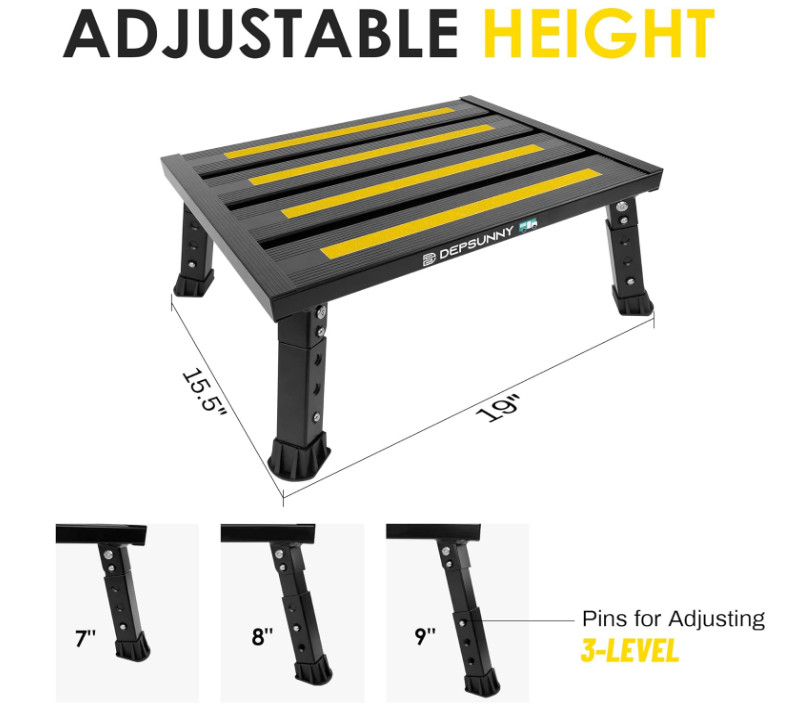 Adjustable Height Aluminum RV Step, Stable Foldable Platform Step Stool,1,000 lb