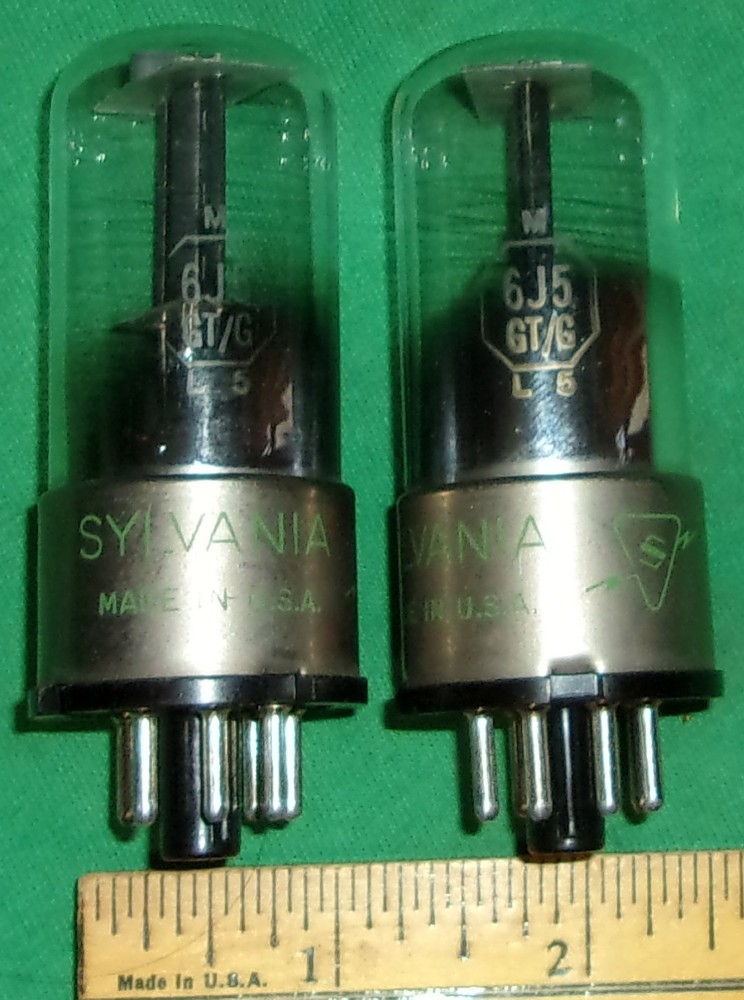 (2) SYLVANIA 6J5GT Audio Triodes Same Codes! Metal Base! Black Plates!