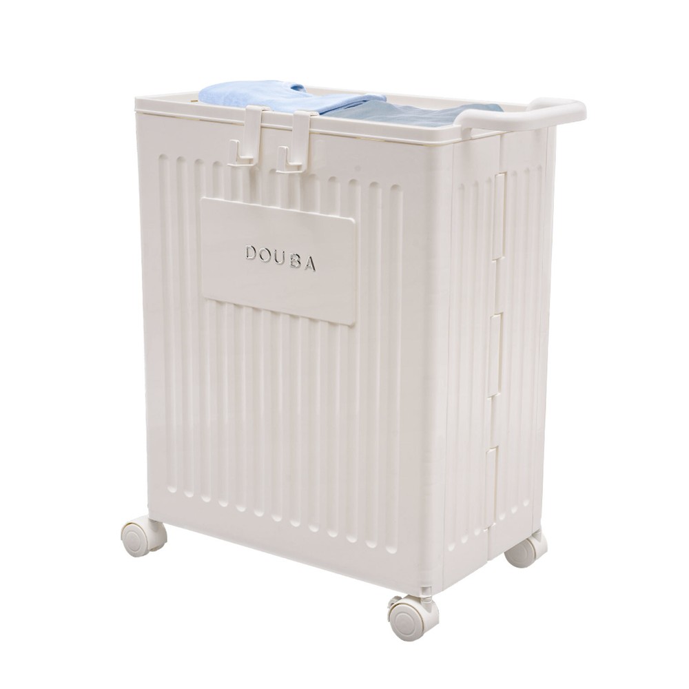White Storage Box With Lid Universal Wheels Collapsible Storage Organizer