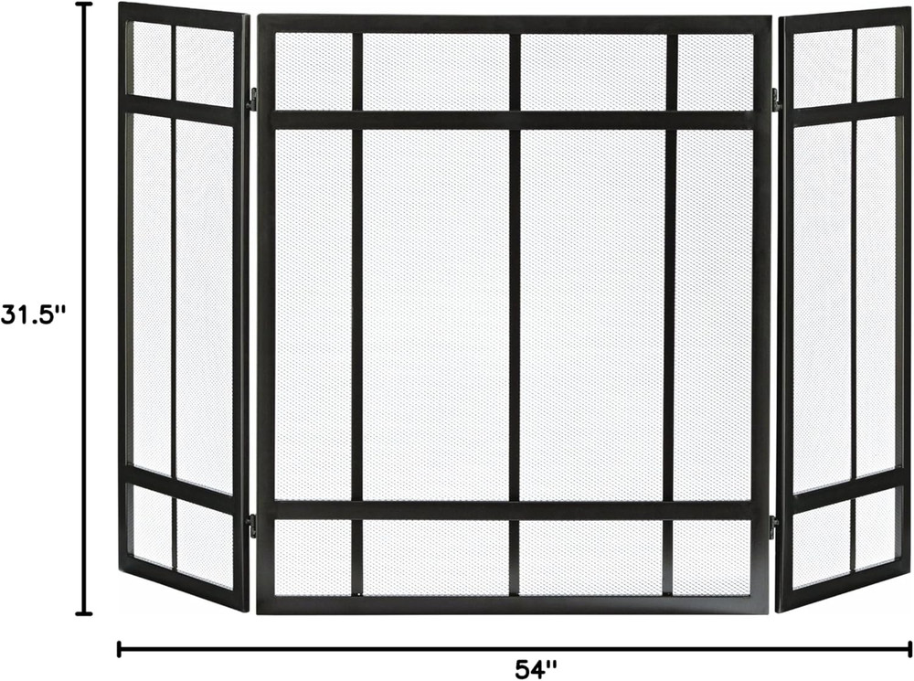 Mission Style 3-Panel Fireplace Screen