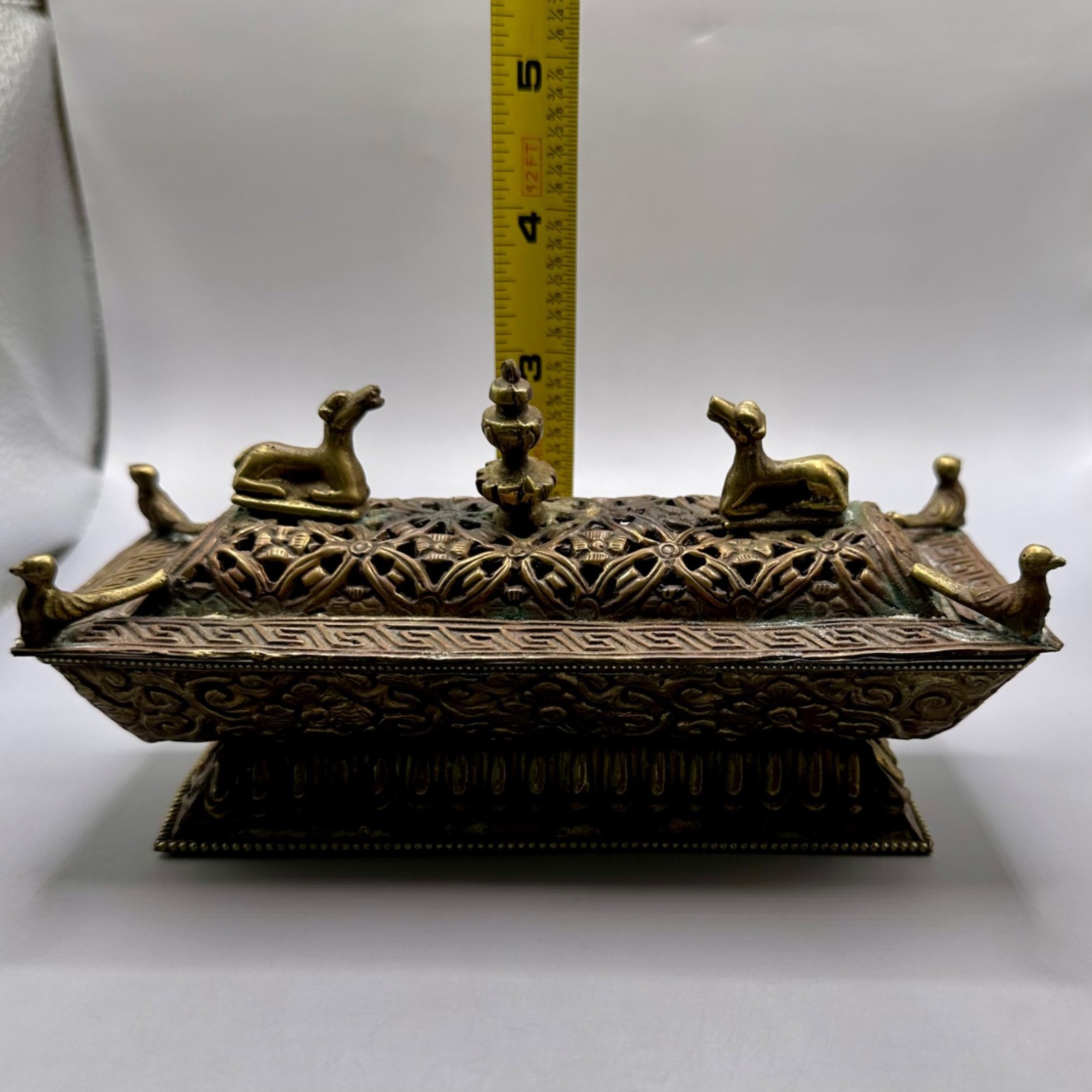 Nepal Tibetan Buddhist Incense Burner Brass & Copper Animal Finials Birds Motifs