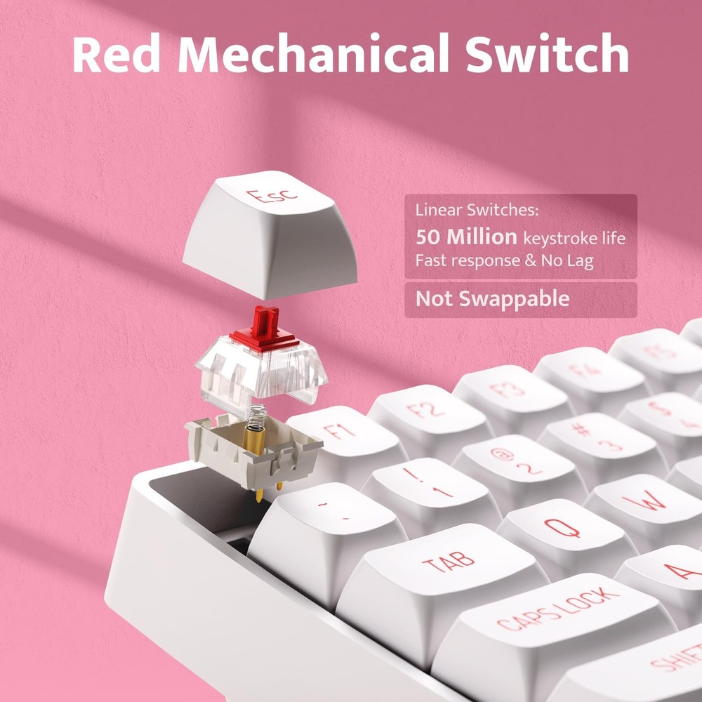 Wireless Mechanical Keyboard, 106 Keys Full-Size, Linear Red Switches for PC/Mac