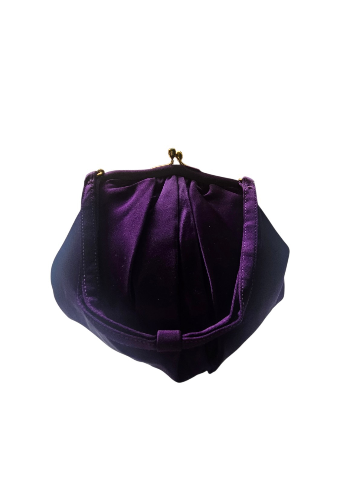 Vintage MM (Morris Moskowitz) Purple Satin Handbag Jewel Kiss Lock ~7" X 8.5"