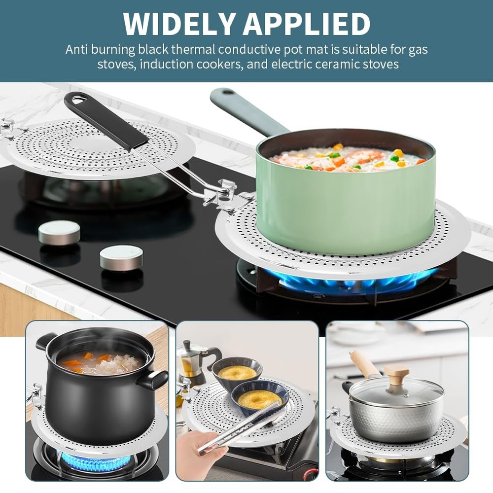 Heat Diffuser, Stainless Steel Induction Adapter Plate with Foldable Handle C...
