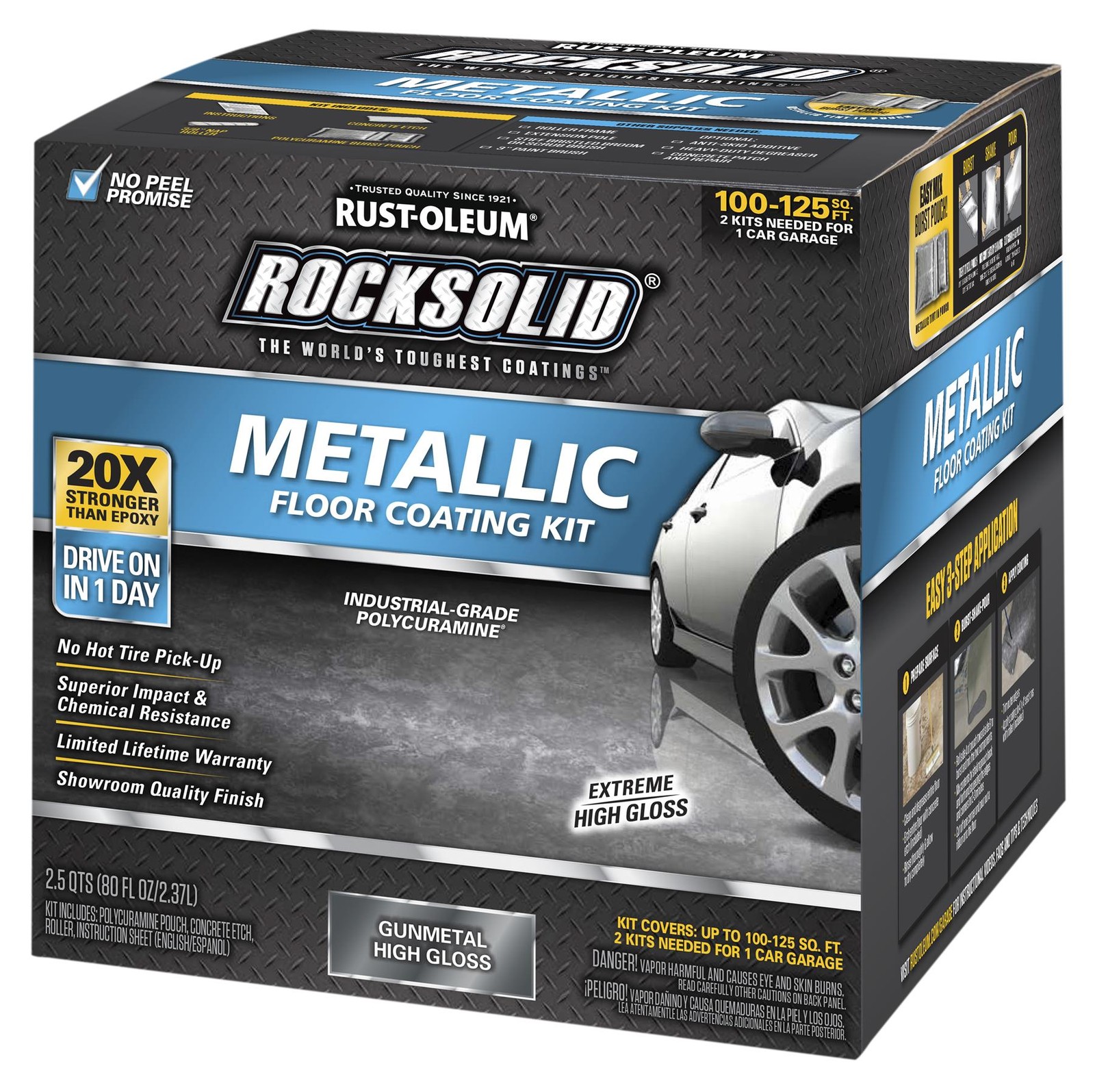 RockSolid Metallic Floor Coating Kit, Gun Metal, High Gloss, 80 Oz - 299743