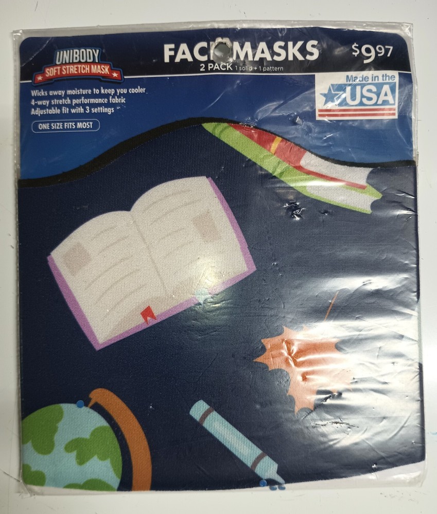 Unibody Soft Stretch Face Mask 2Pk. 1 Solid, 1 Pattern. One Size Fits Most