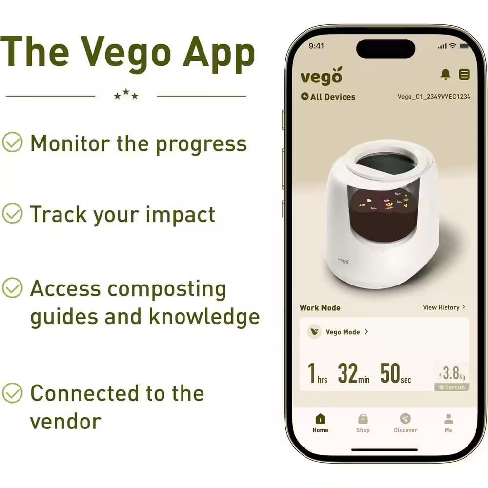 Vego Kitchen Composter 4L Countertop 5 Modes Weight-Based Smart with App Odorles