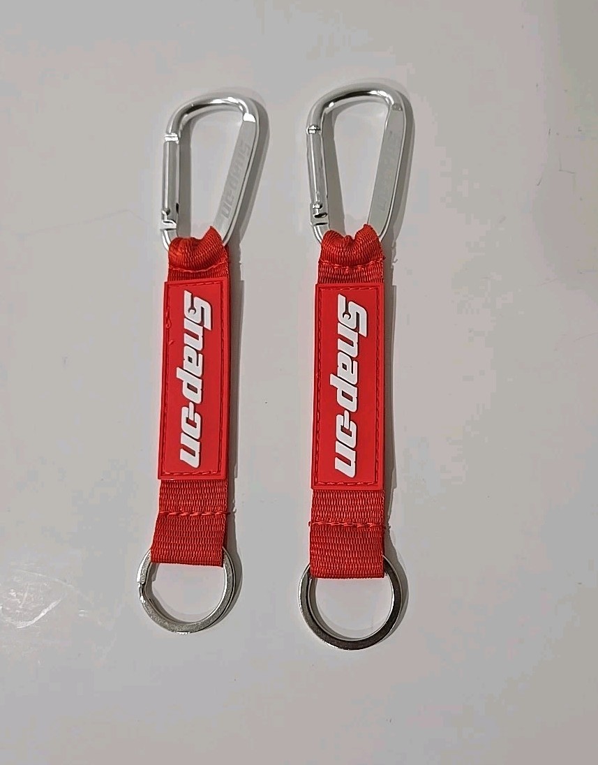 2PK SNAP ON TOOLS LOGO EMBLEM Chrome Badge Decal + 2X Keytags RED Carabiner NEW!