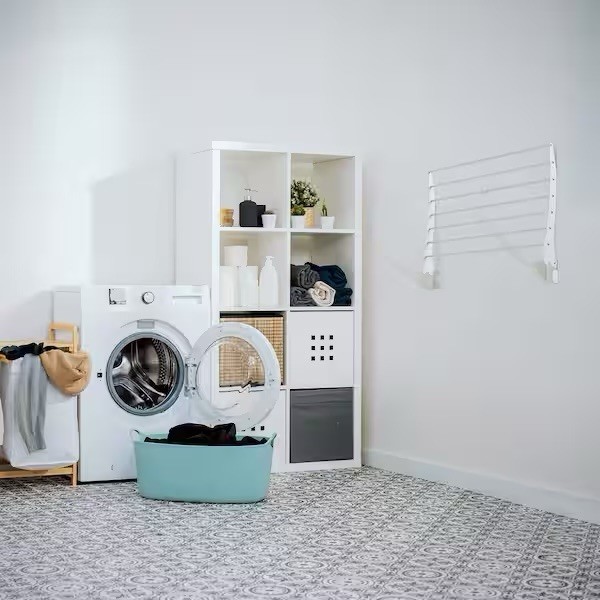 Step Up White 34in Metal Wall Mounted Foldable Laundry Drying Rack