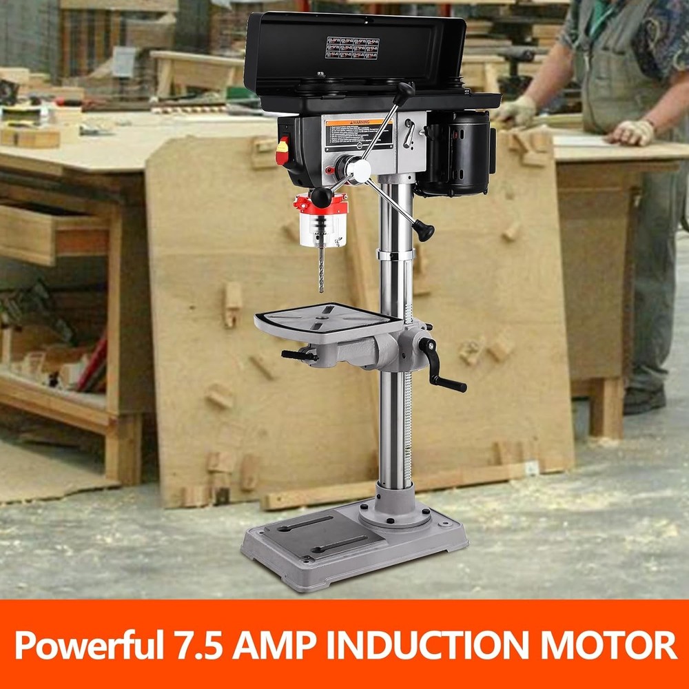 13in. Benchtop Drill Press, 7.5A 120V,Variable Speed Cast Iron Bench Drill Press