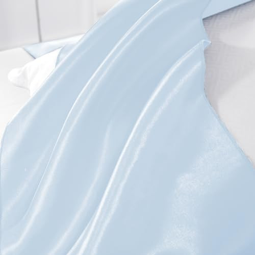 2 Pack Light Blue Table Runners 12 x 108 Inch, Rectangular Smooth Satin Silk