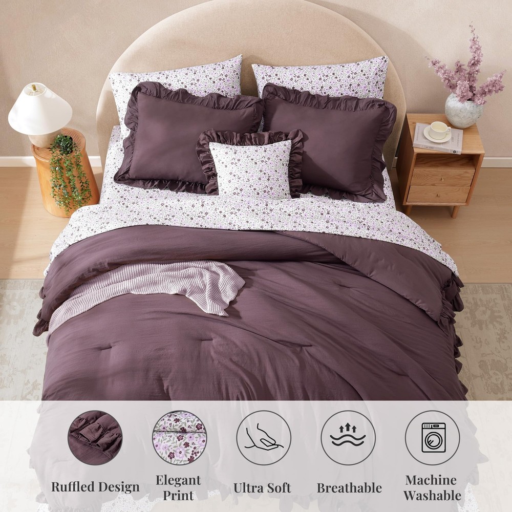 BLOOMHAVEN Oversized King Comforter Set - 7 King, Dark Purple