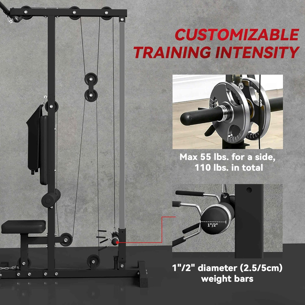 LAT Machine with High & Low Pulley Stations, Cable Row Machine with Adjustable S
