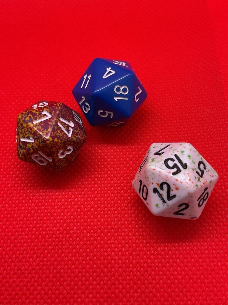 D20 Polyhedral Dice Set 3pc Blue Brown White Numbered RPG Tabletop Gaming