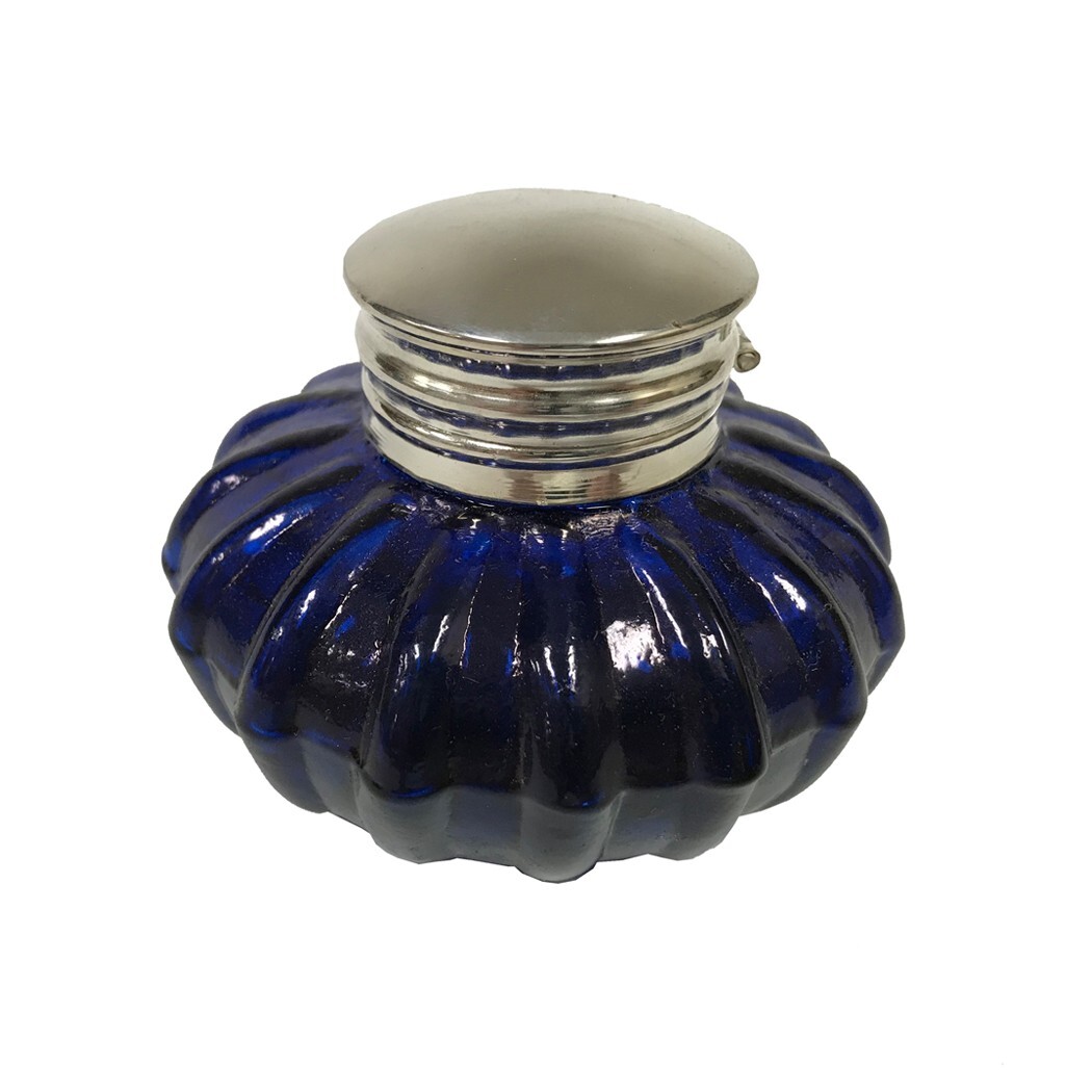 Vintage Antique Style Cobalt Blue Glass Inkwell Bottle ink