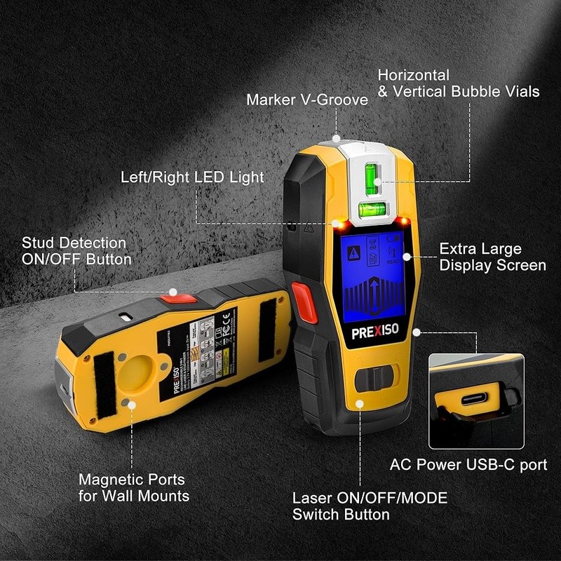 2-in-1 Stud Finder Laser Level Rechargeable Multi Surface Tool Wall Scanning New