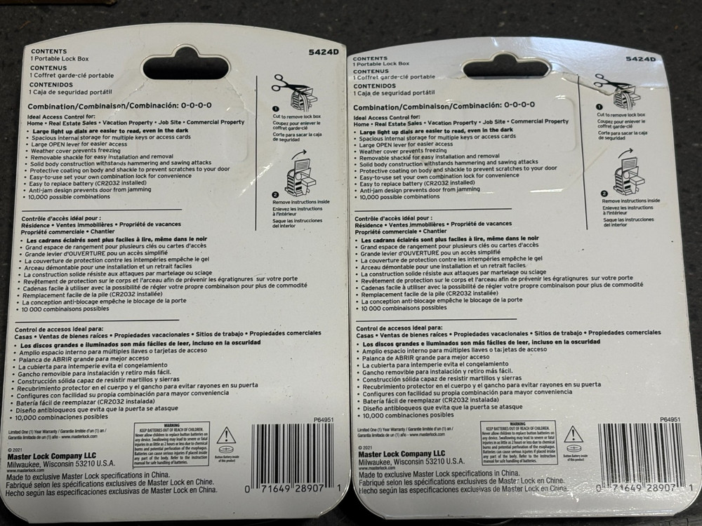 2 Pack Master Lock Portable Lock Box *Light-Up Combination Dials* - Model 5424D