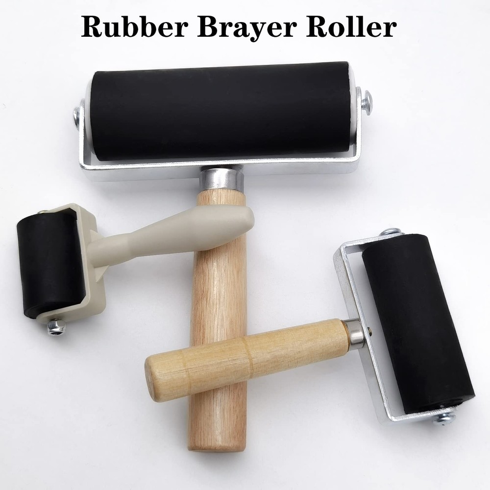 3 Pack Rubber Brayer Roller Hard Rubber Vinyl Roller for Printmaking Wallpapers