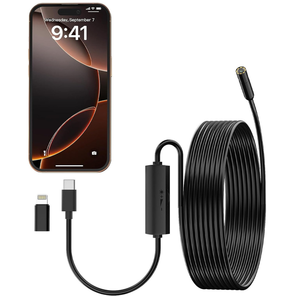 1080P HD Endoscope Borescope 8mm Inspection Snake Camera for iPhone Android iOS