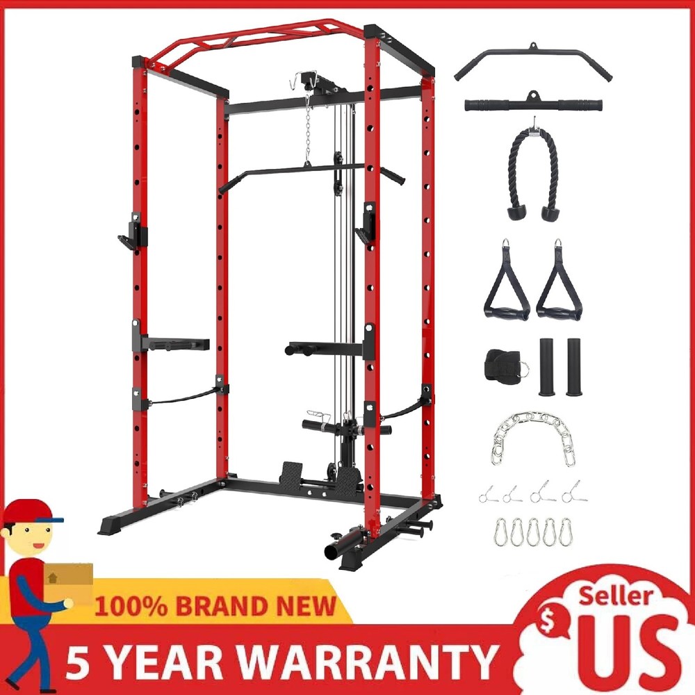 Power Cage Power Rack 1600LBS Multi-Functional Power Rack Workout w/LAT Pulldown