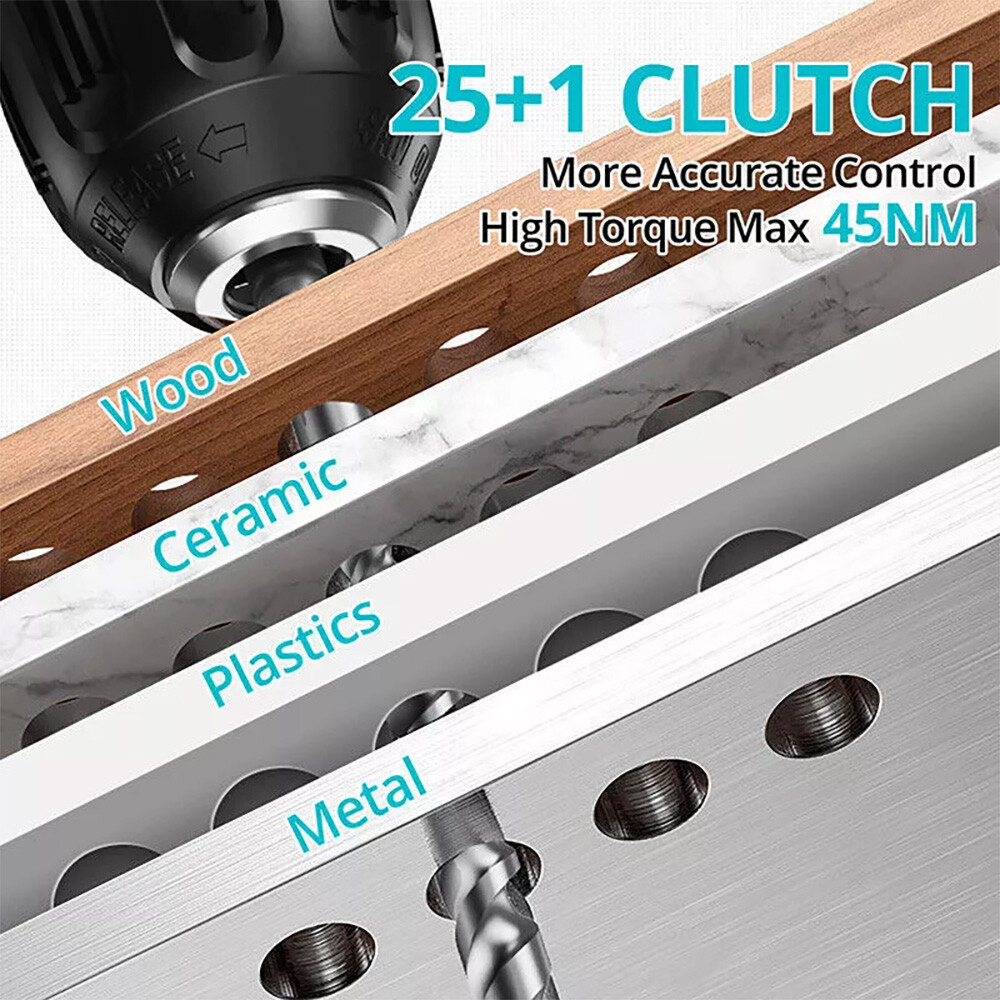 Cordless Brushless Impact Driver Hammer Drill Combo Kit with 2 Battery & Charger