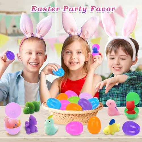 24 Pack Easter Filled Eggs with Squishy Toys Inside, Dinosaur Squishies for