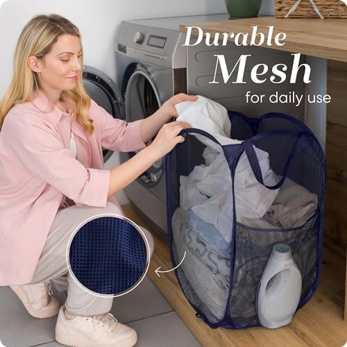 Collapsible Mesh Foldable Hamper 14" x 14' x 24" Navy Blue