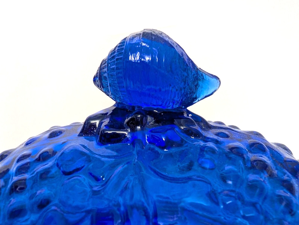 Vintage Cobalt Blue Covered Dish with Nautilus Shell handle