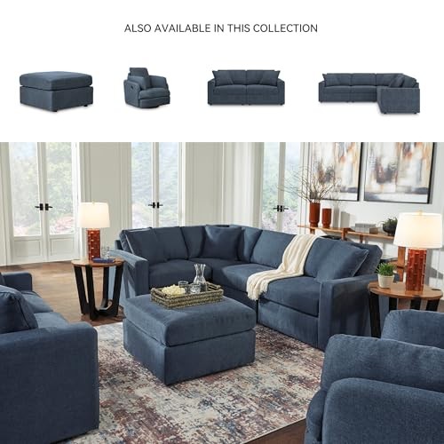 Modmax Contemporary Stain Resistant Square Oversized Symmetrical Blue Ottoman
