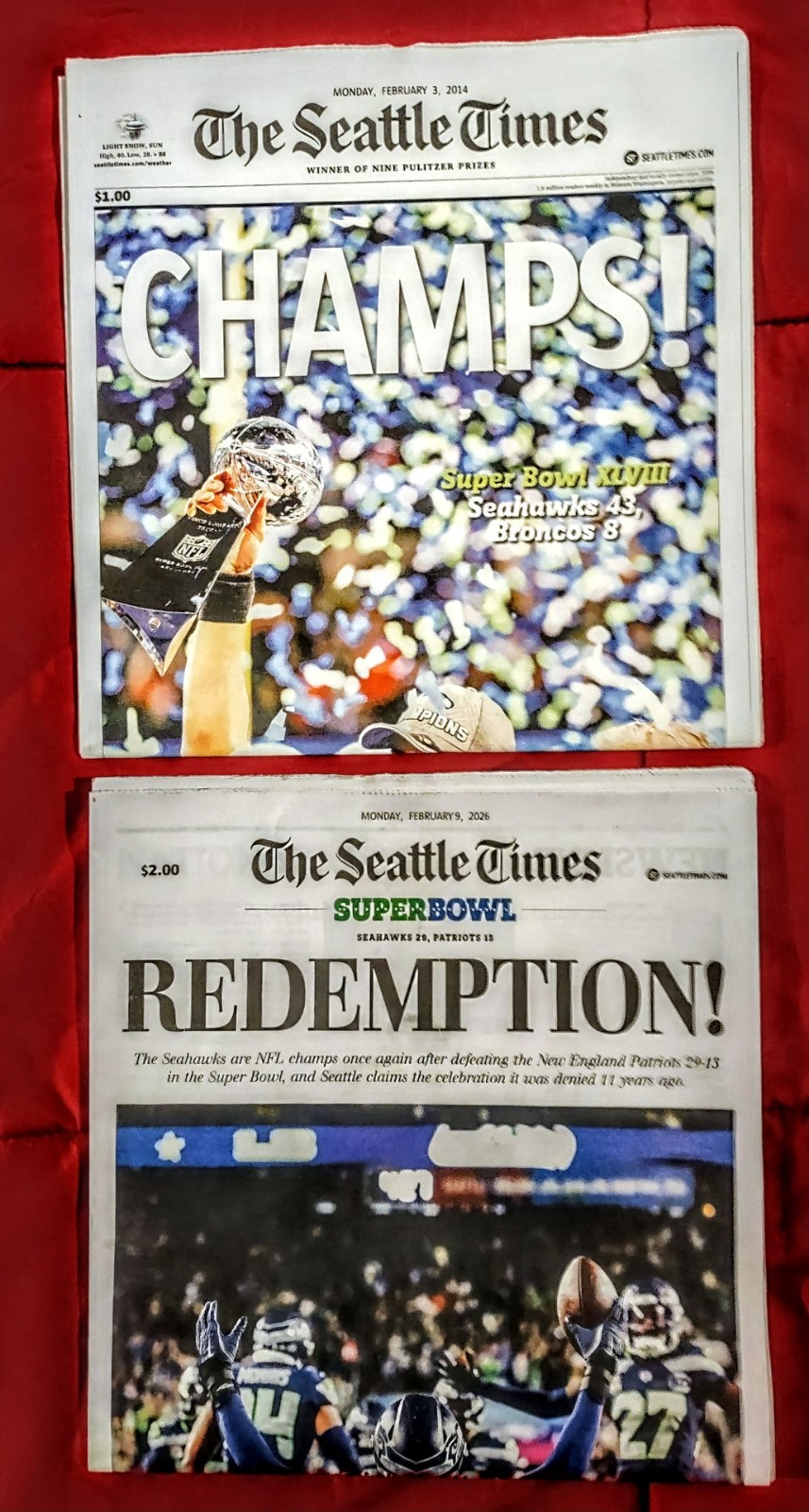 Seahawks Superbowl Seattle Times 2014 & 2026 Newspaper. Complete, Perfect Mint