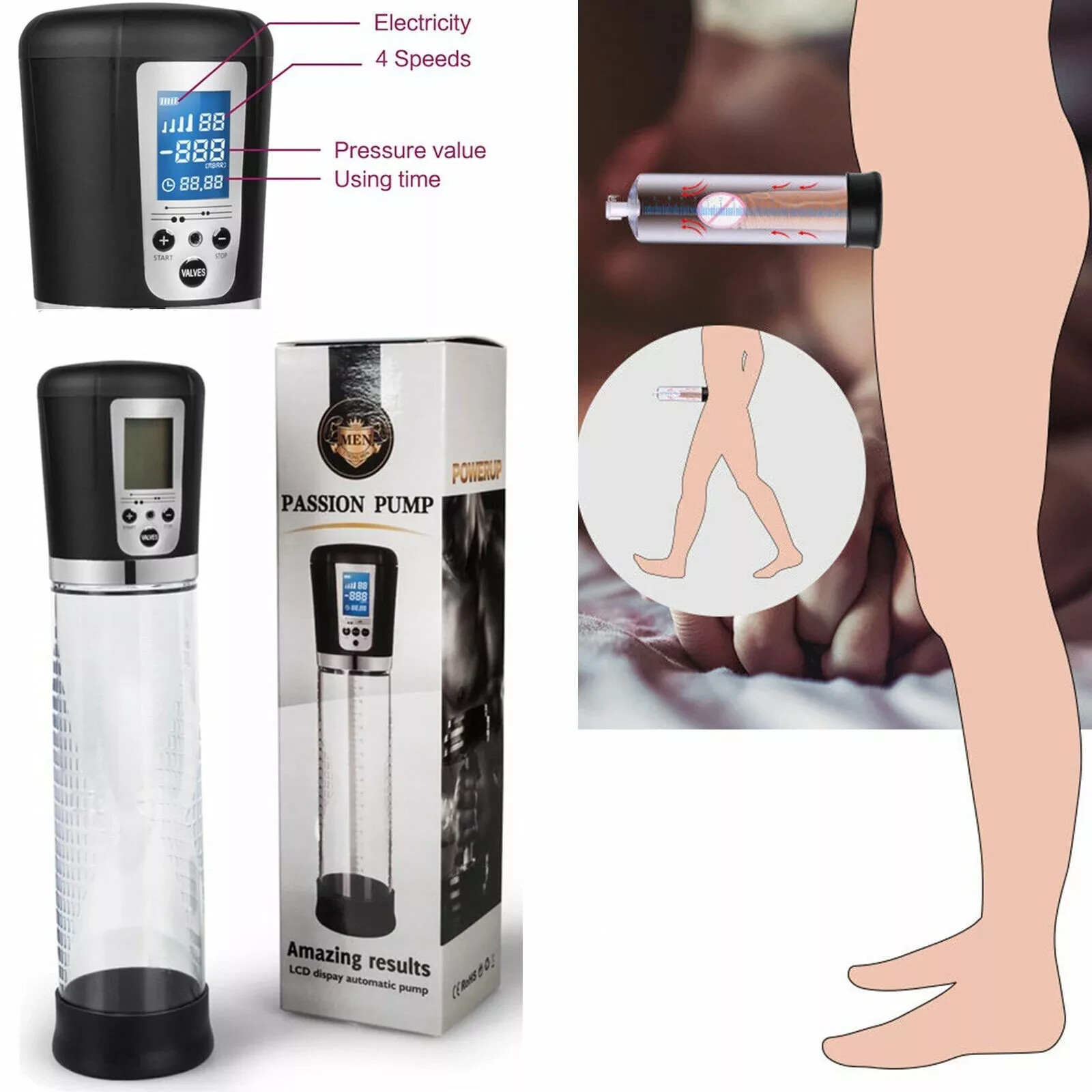 Vacuum Electric Penis Pump Digital rechargeable Male Men Penis Enlarger Growth