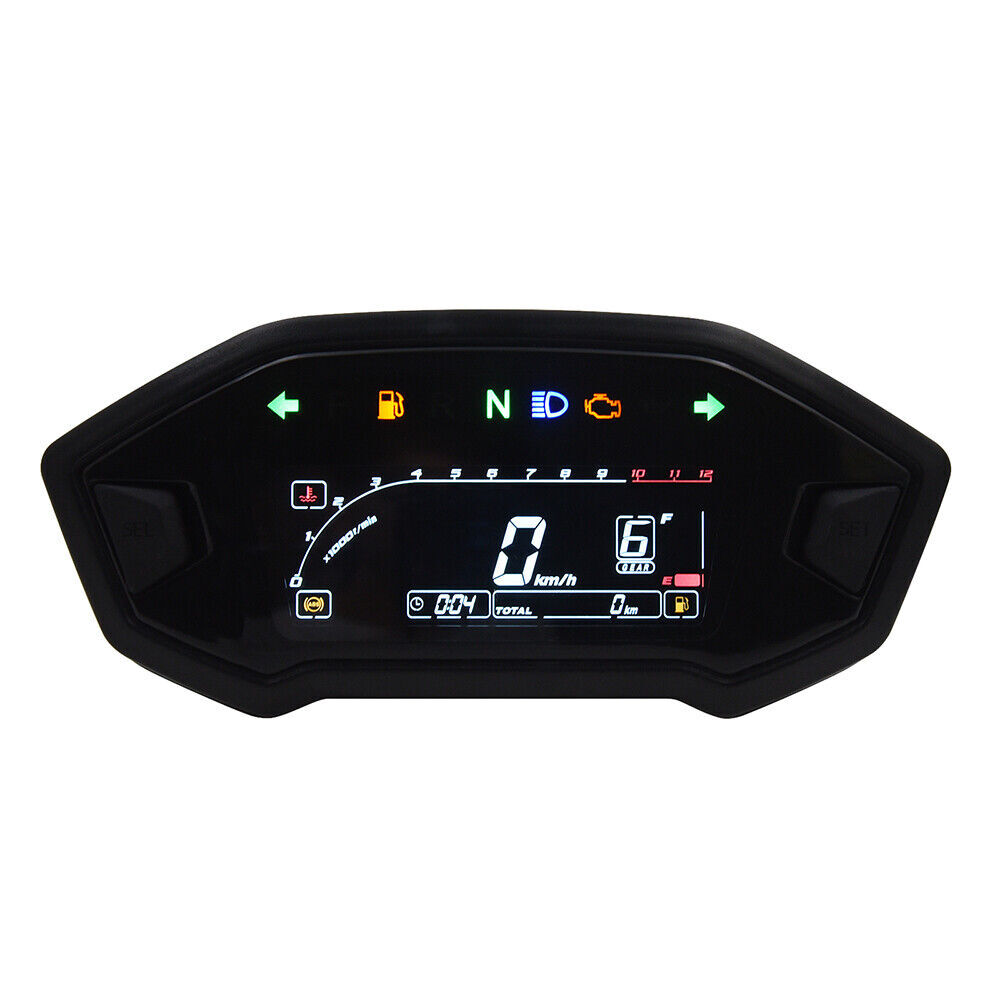 Motorcycle Speedometer Universal Tachometer LCD Digital Odometer Gauge Fuel