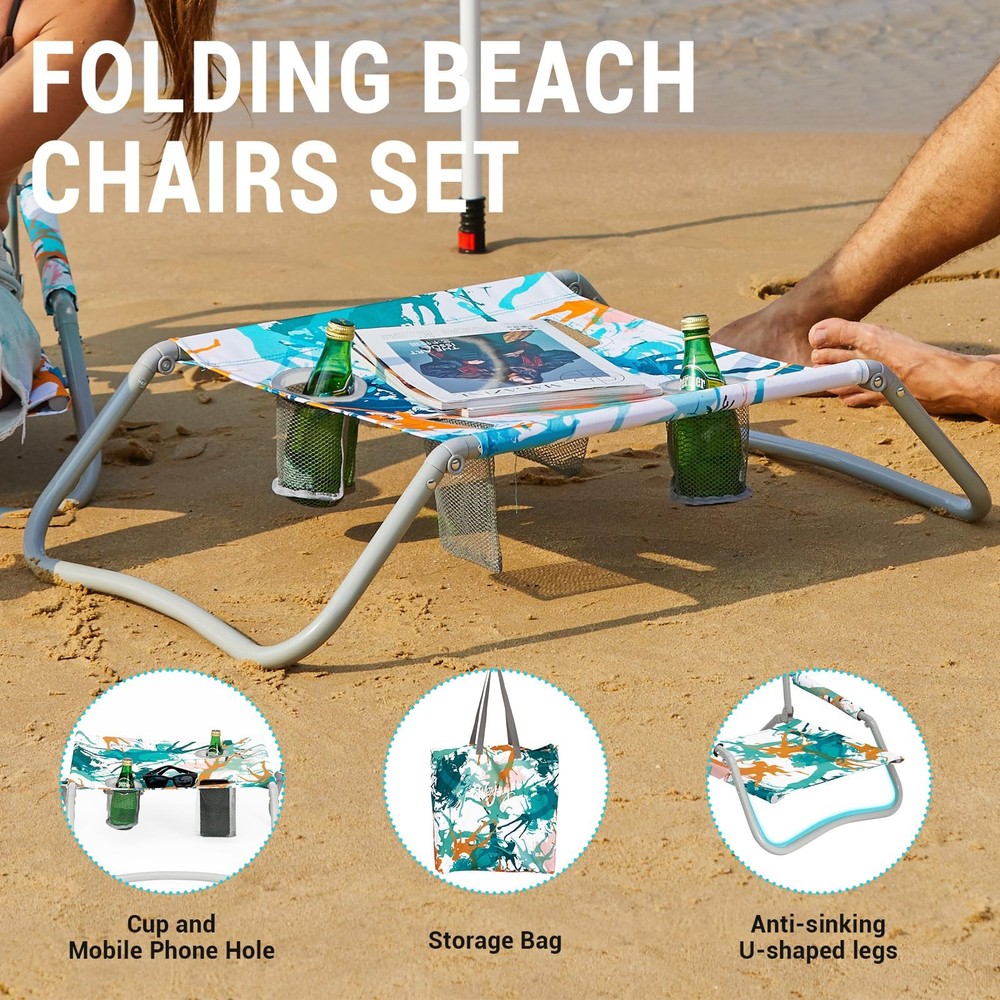 #WEJOY 2 Beach Chairs and Table Set Lightweight & Folding Backpack Beach Chai...