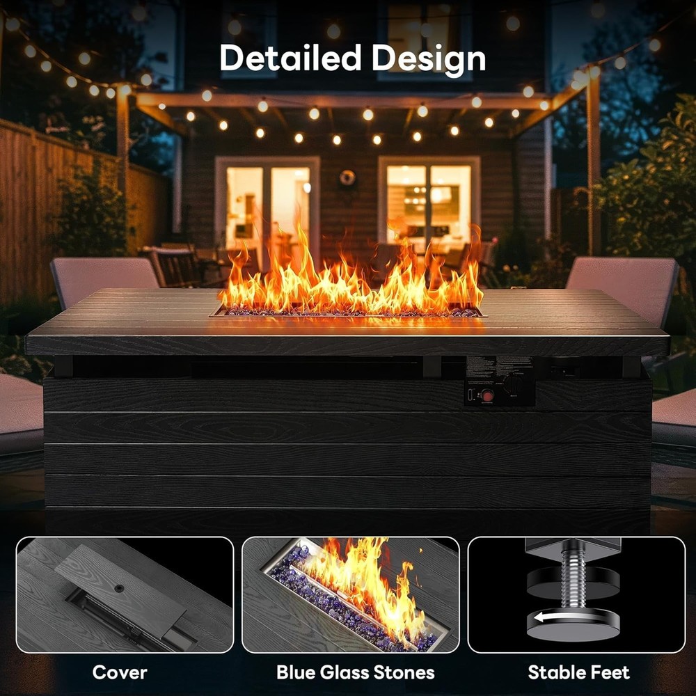 51” Outdoor Propane Fire Pit Table, 50,000 BTU Rectangular Gas Fire Pit with Lid