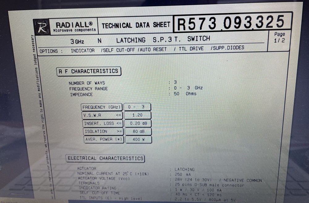 RADIALL R573093325 Latching Switch