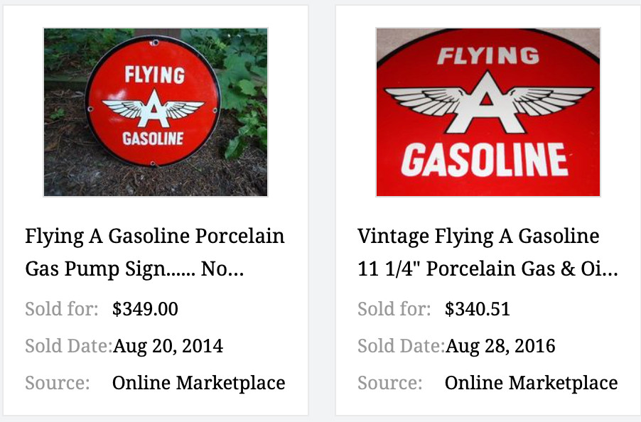 VINTAGE FLYING A GASOLINE WHITE 11 3/4" PORCELAIN METAL SERVICE STATION OIL SIGN