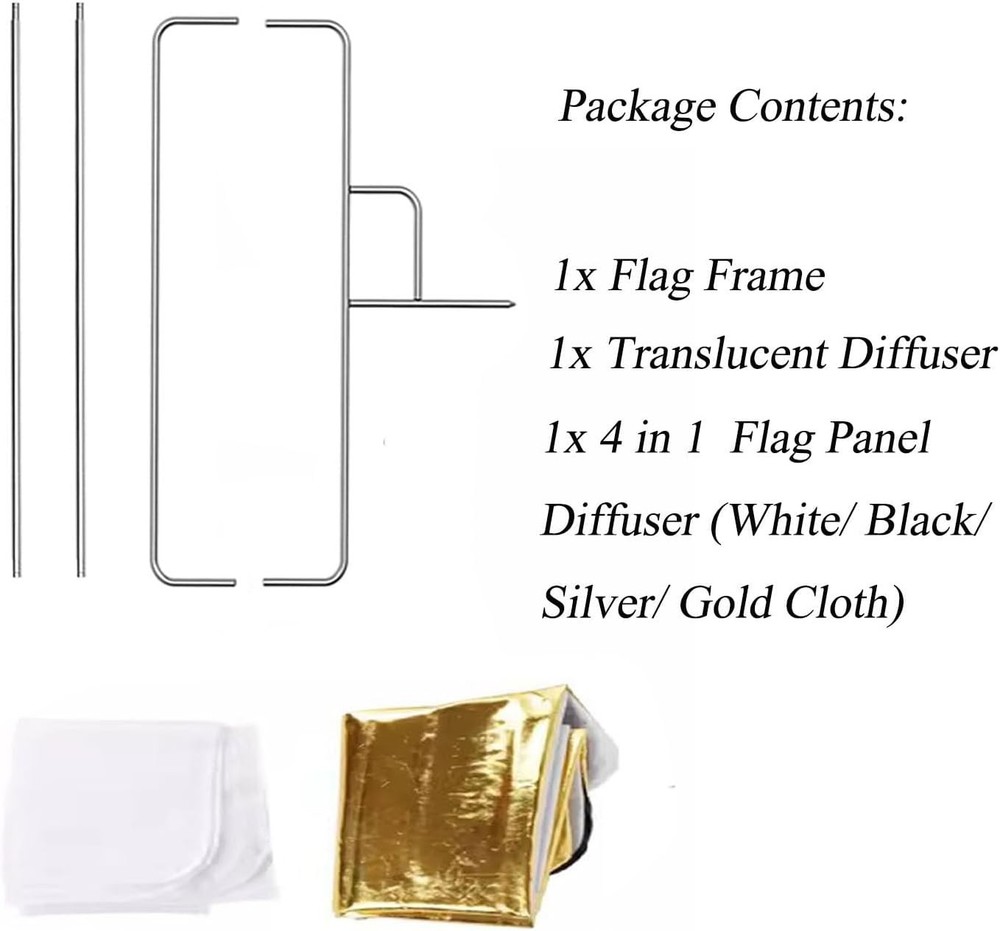 35"x47"/90x120cm Light Reflector Flag Panel Kit, 5-in-1 Diffusion Scrim Trans...