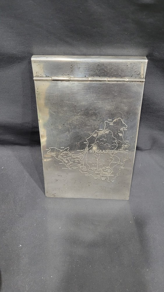 Danish Silverplate Notepad Holder w/ St. MAARTEN Map