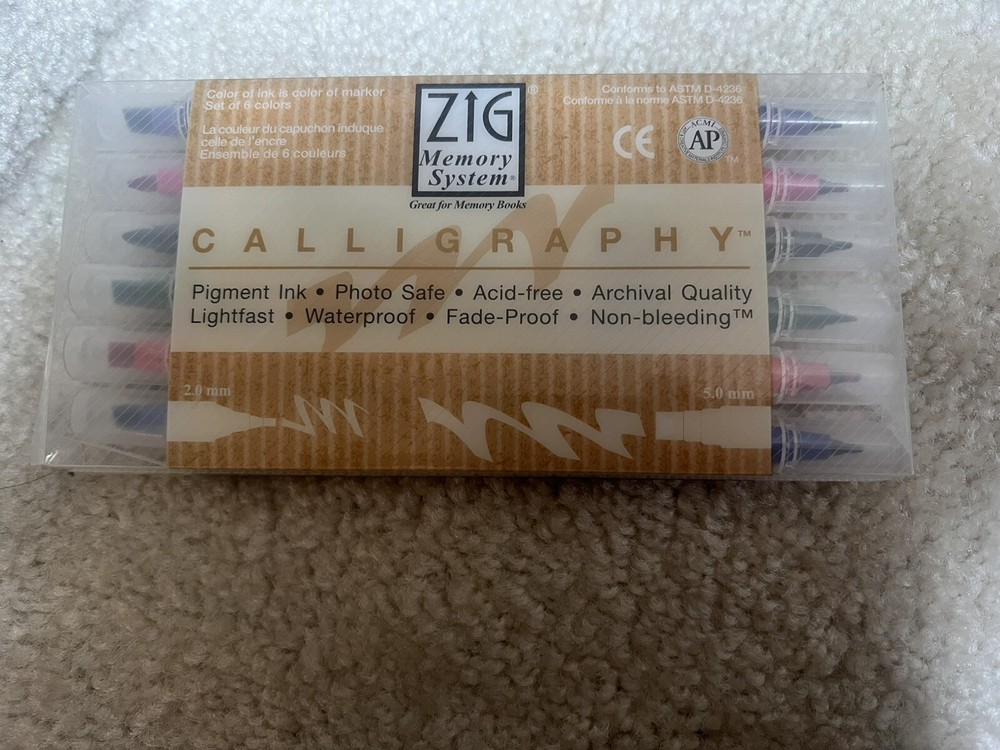 Zig Memory System Calligraphy Dual Tip Marker, (6 Pack) Tested Plus 7 Marvy Pens