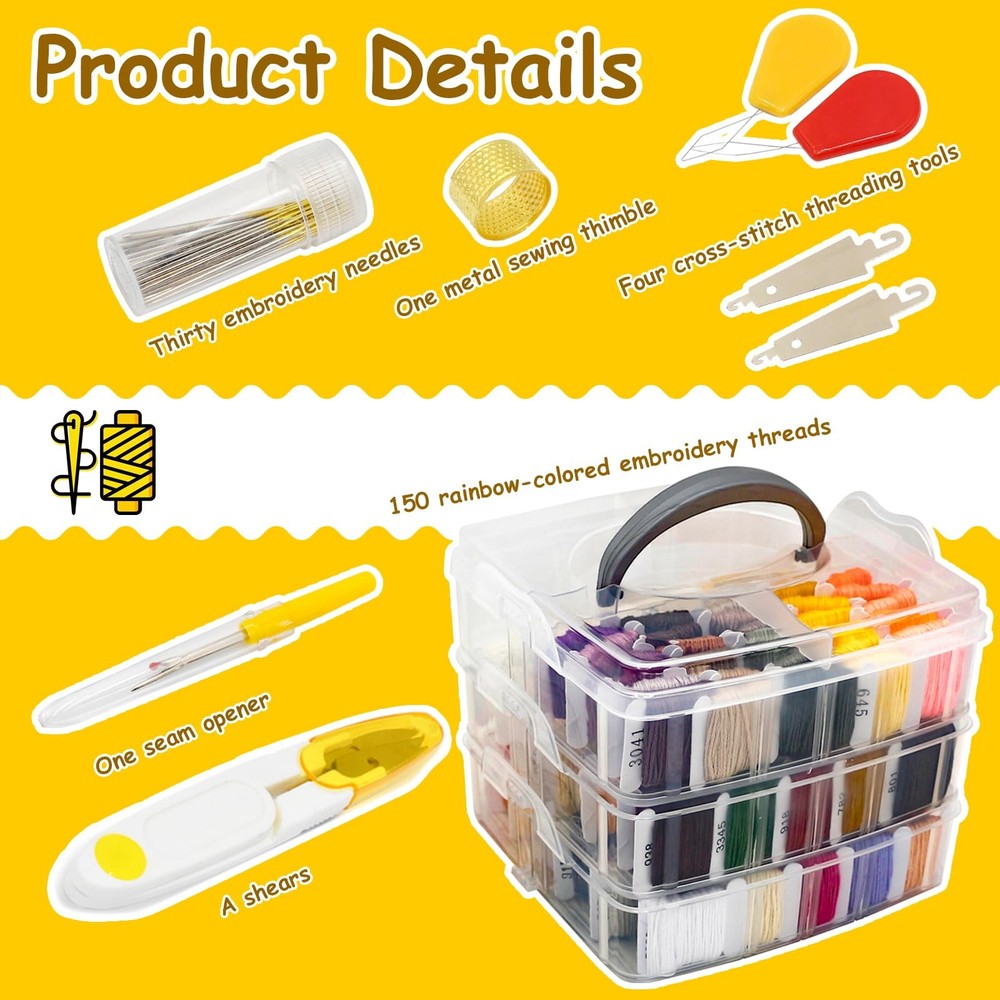 187Pcs Embroidery Floss Polyester Cross-Stitch Thread Kit with Tailoring Tool...