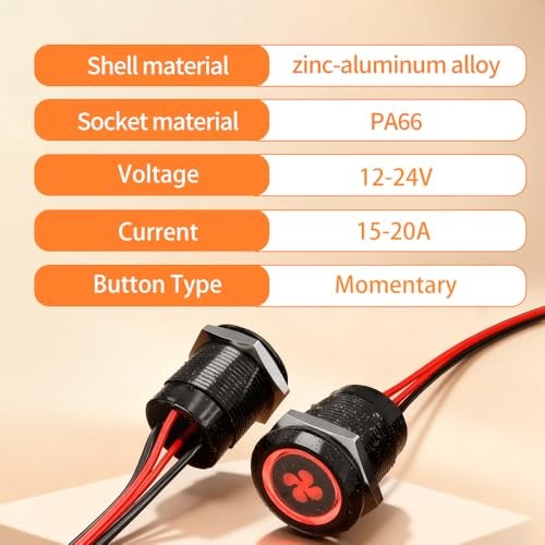 19mm Momentary Push Button Switch, 5A IP67 Waterproof Momentary-with wire White