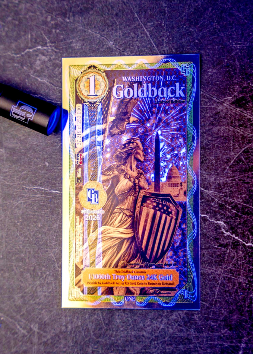 2X 1 WASHINGTON DC Goldback Aurum Gold Foil Note 1/1000 oz 24kt .999 Fine GOLD