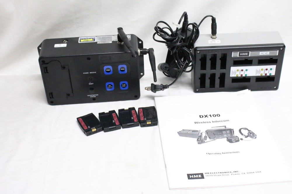 HME DX100 Wireless Intercom System Belt Pack BP200 4 User with Headsets bundle