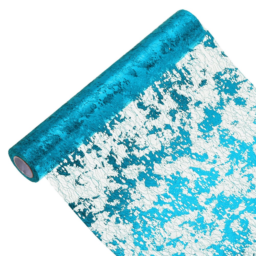 Lake Blue Table Runner Roll 11.4" x 30Ft Sequin Foil Metallic Mesh Table Runner