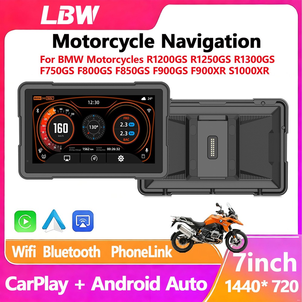 7"Motorcycle CarPlay IP67 Waterproof GPS Navigation Android Auto H3