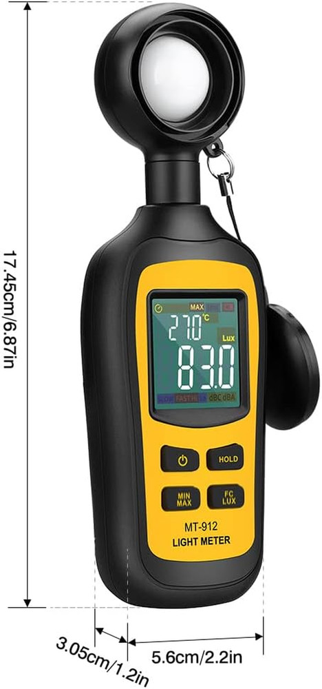 Light Meter Digital Illuminance Meter Handheld Ambient Temperature Measurer, Ran