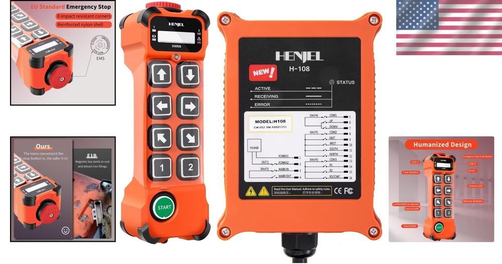 8 Channel Wireless Crane Transmitter with E-Stop & Waterproof Receiver