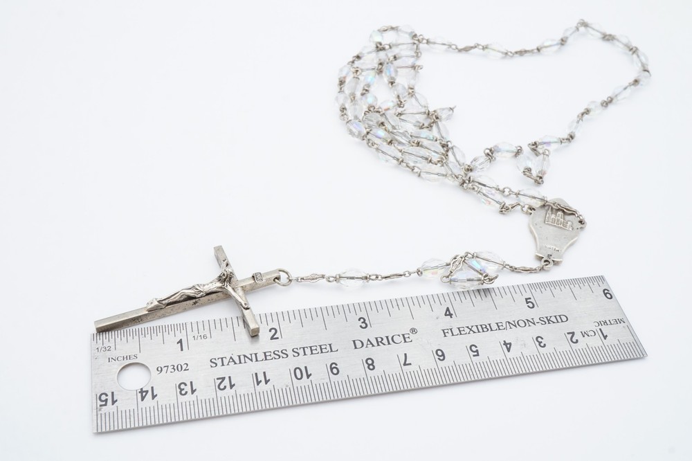 Vintage Sterling Silver 925 Rosary Crystal Beads 40"