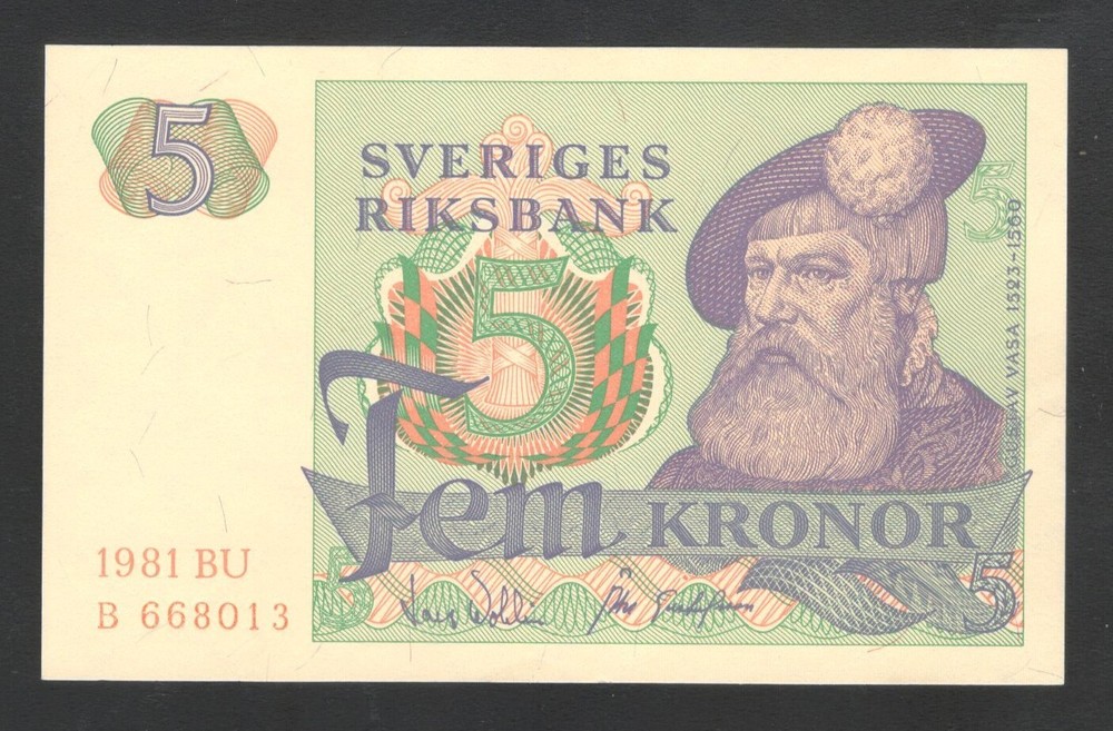 1981 Sweden 5 Kronor Note. UNC