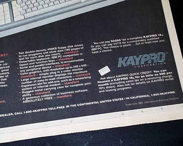 1985 KAYPRO 16-BIT Rugged Luggable IBM PC Compatability Computer Advertisement